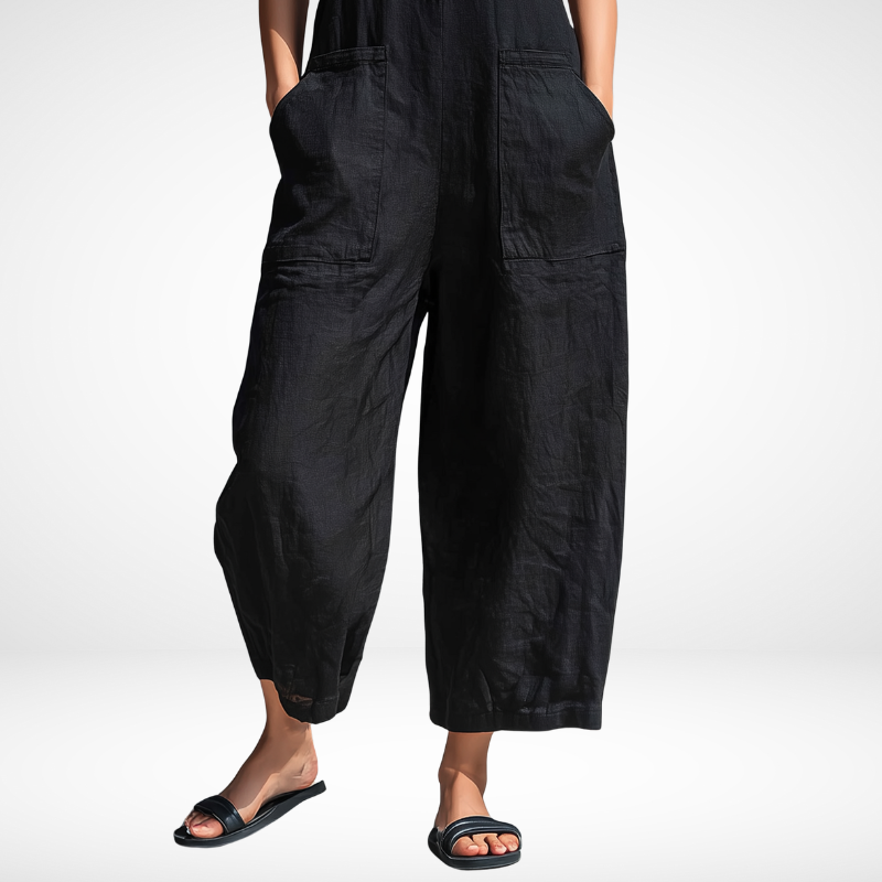 Kristy Sleeveless Button-Front Jumpsuit – Black, leg detail