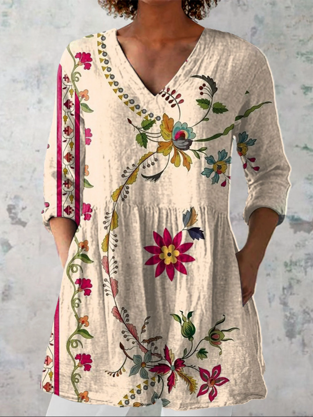 Vivienne Cream Floral Vine Tunic Blouse