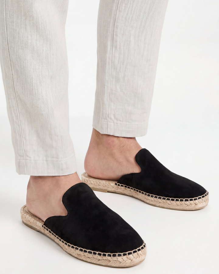Michael Sydney men's summer mules in black, front view