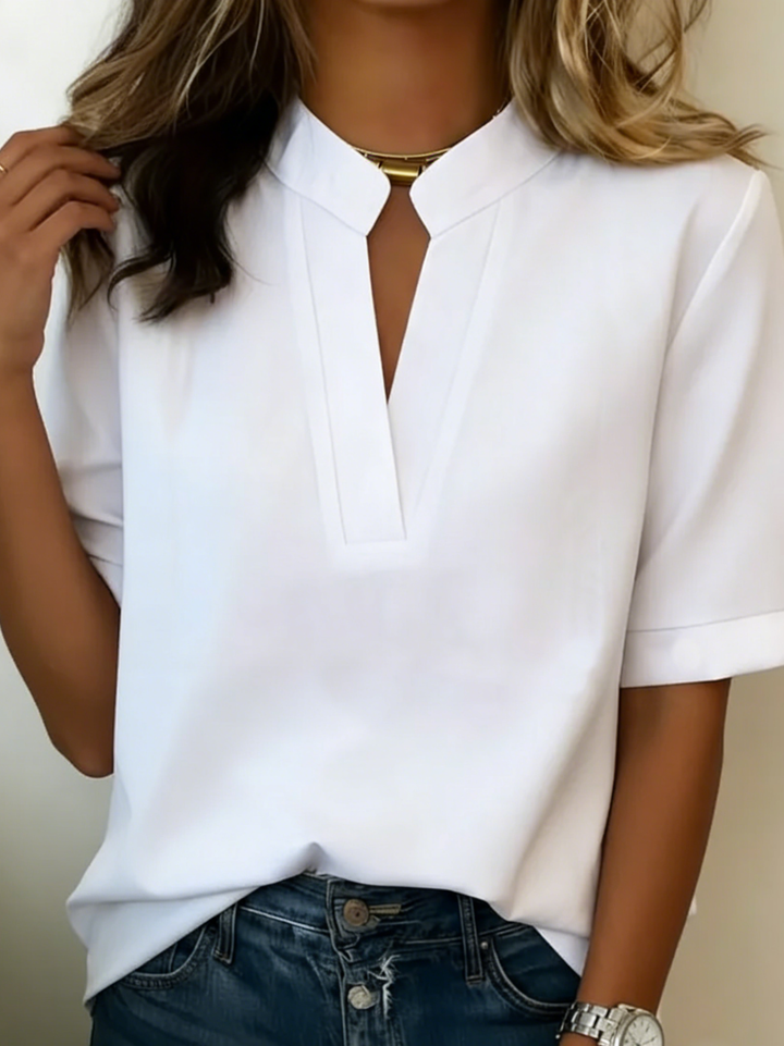 Karyn Gold Bar V-Neck Blouse in White