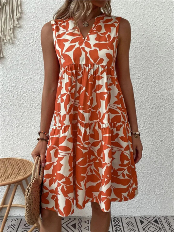 Deborah™ | Sleeveless Leaf-Print Midi Dress