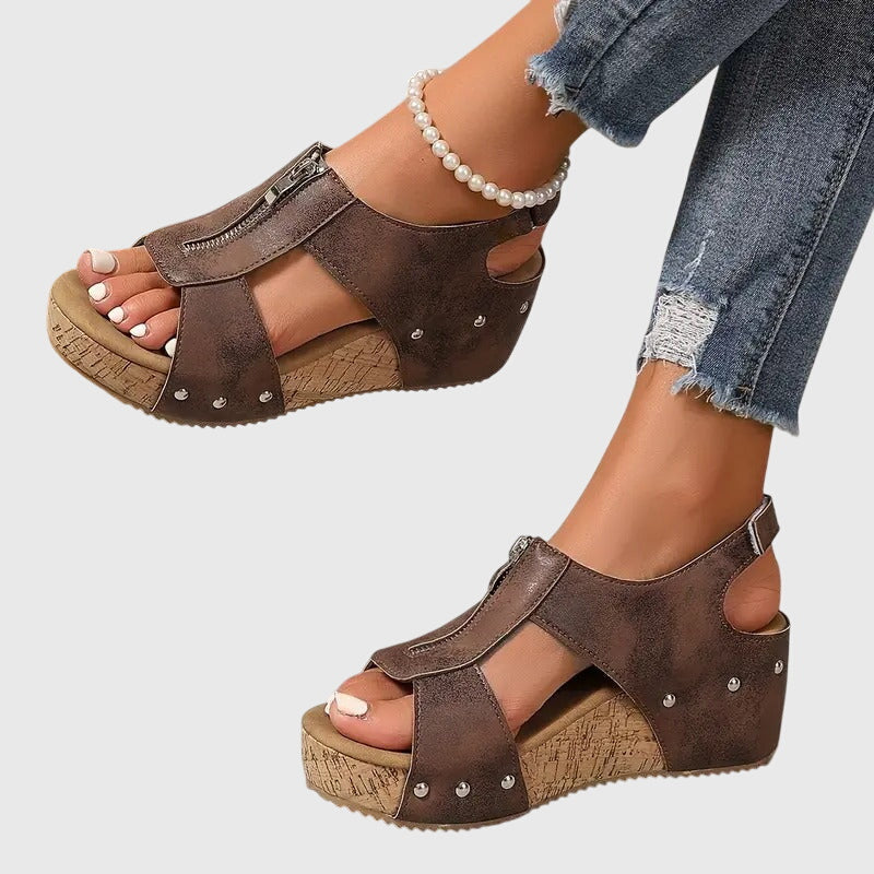 Teresa™ | Zip-Front Wedge Sandals
