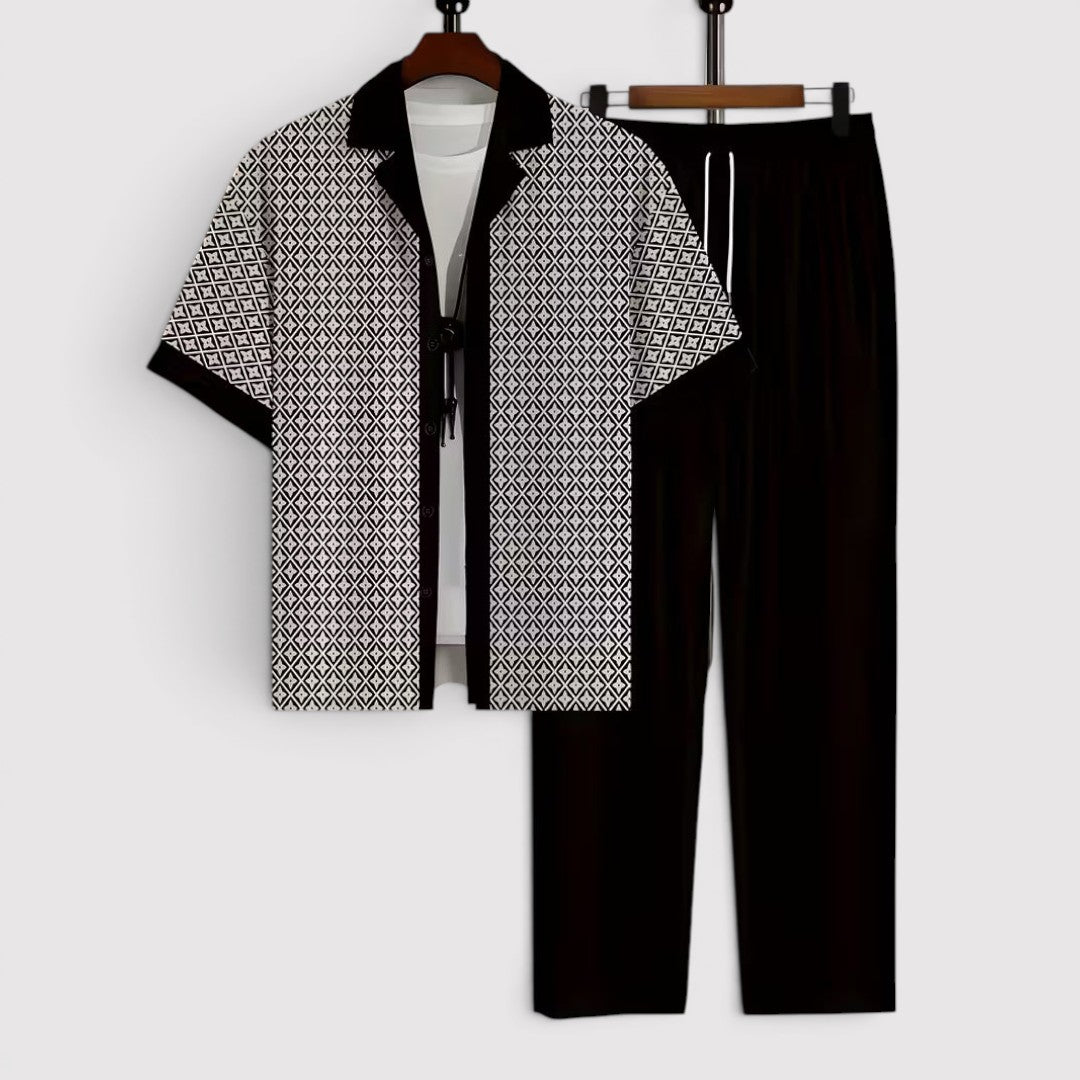 Michael Sydney men's summer set with allover print, front view