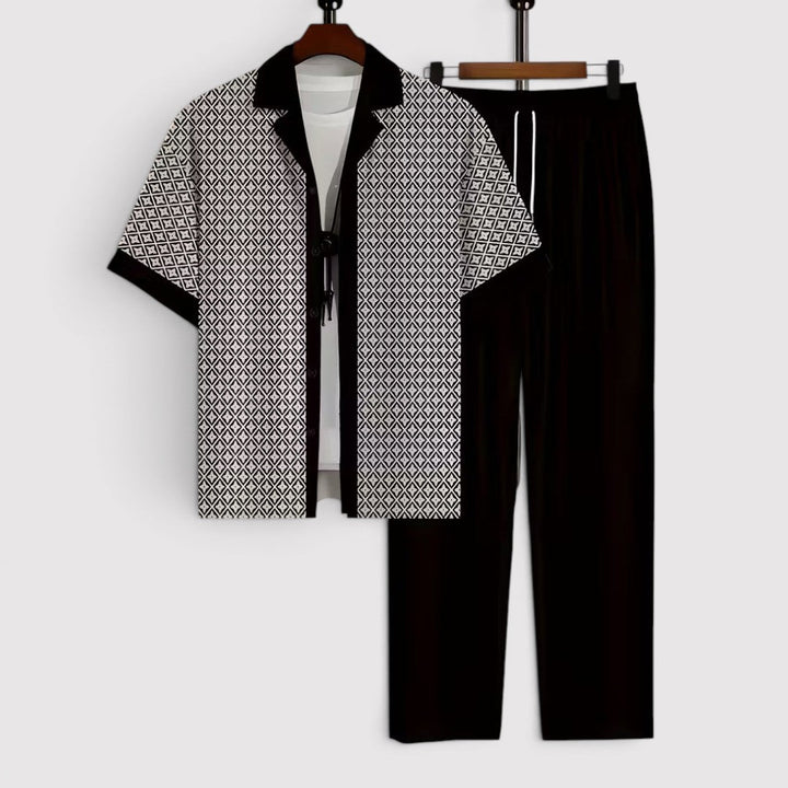 Michael Sydney men's summer set with allover print, front view