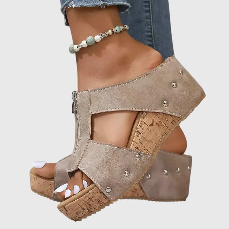 Angela™ | Zip-Front Wedge Mules