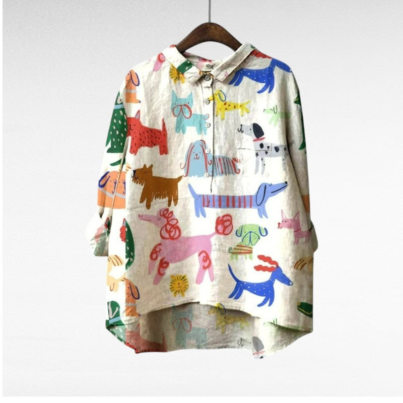 Audrey™ | Playful Dachshund Print Blouse