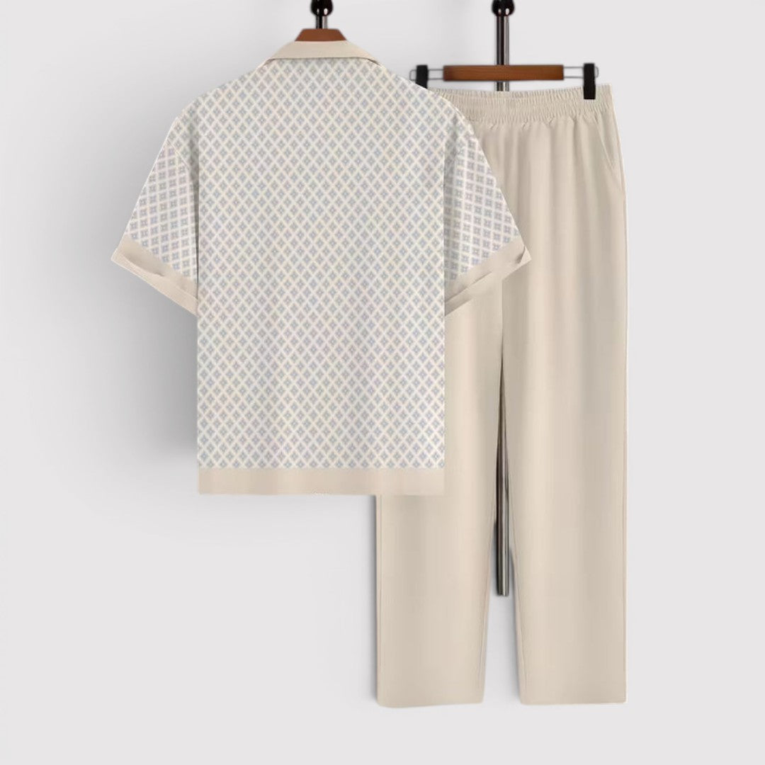 Michael Sydney men's summer set with allover print, front view
