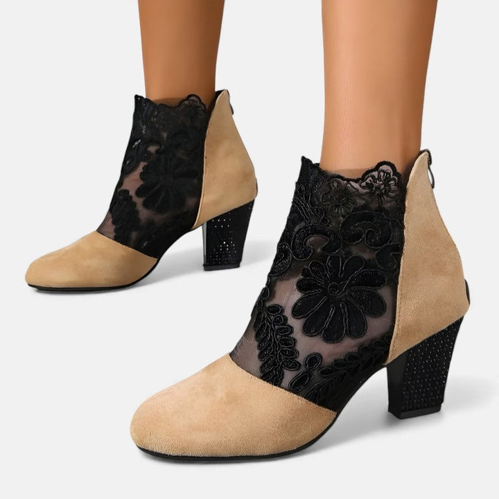 Margaret™ | Floral-Lace Block Heels