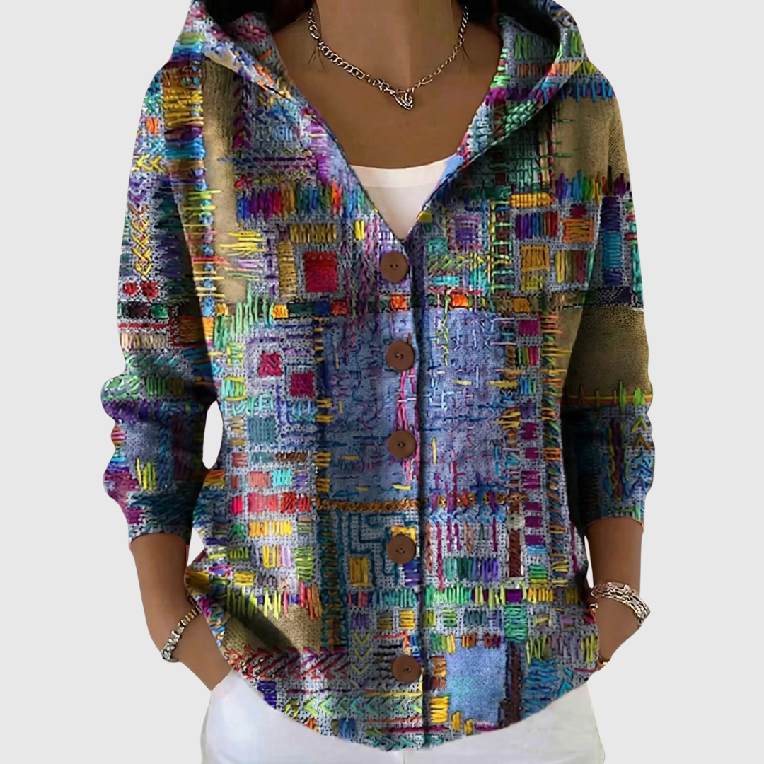 Sherry™ | Multicoloured Print Hooded Cardigan