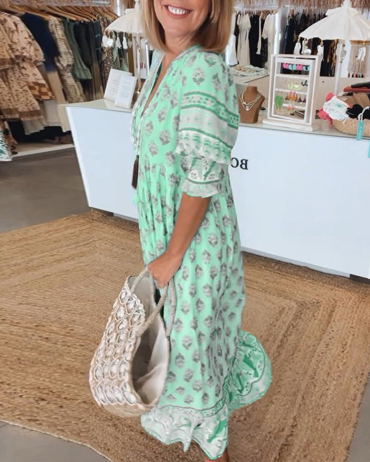 Tracy™ | Boho Floral Midi Dress