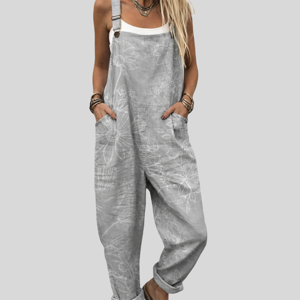 Glenda™ | Light-Grey Floral Overalls