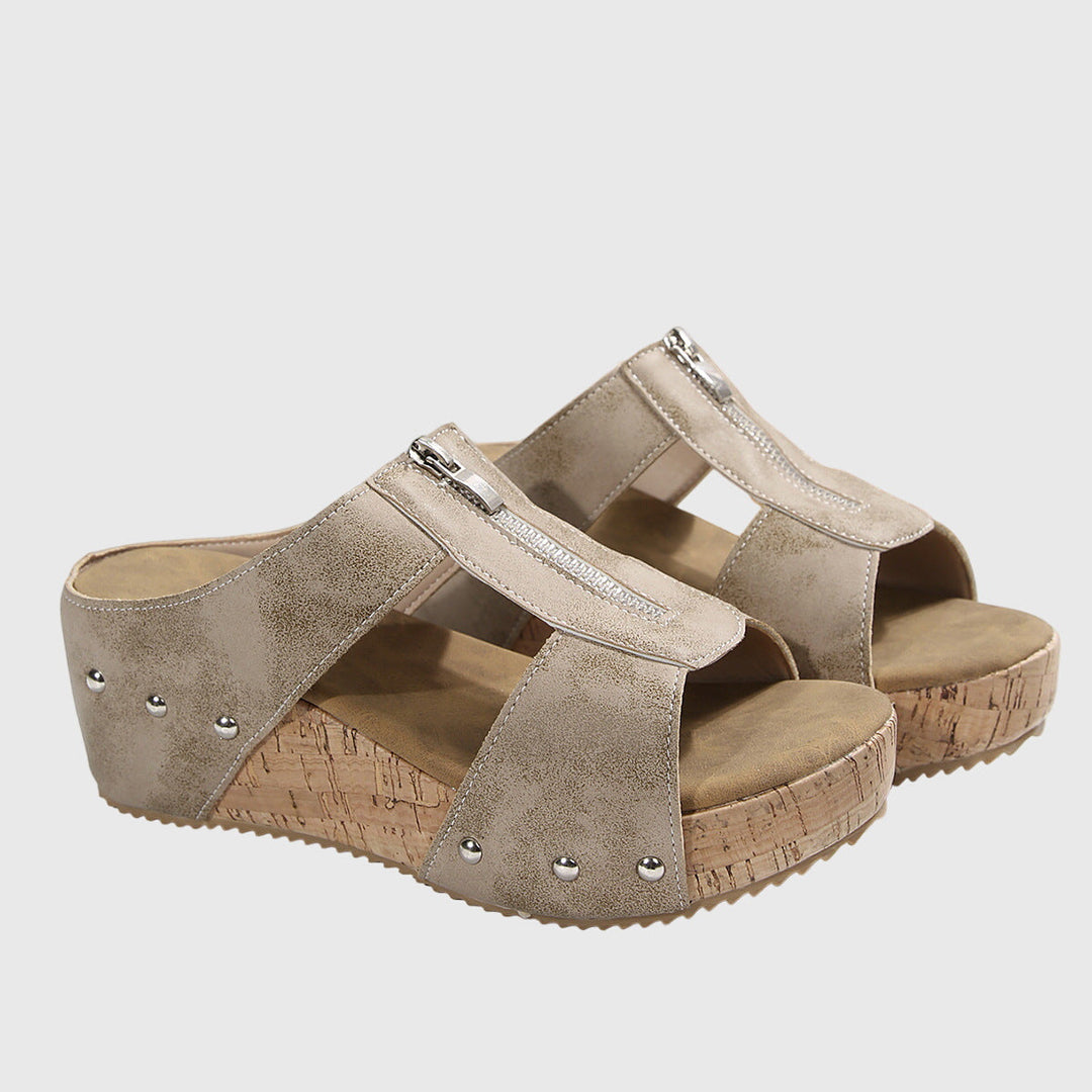 Angela™ | Zip-Front Wedge Mules