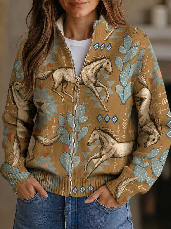 Charmaine™ | Cardigan with Horses and Cacti