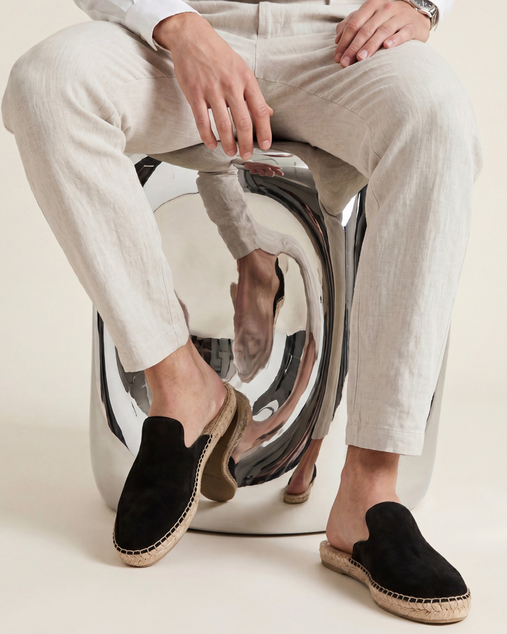 Michael Sydney men's summer mules in black, front view