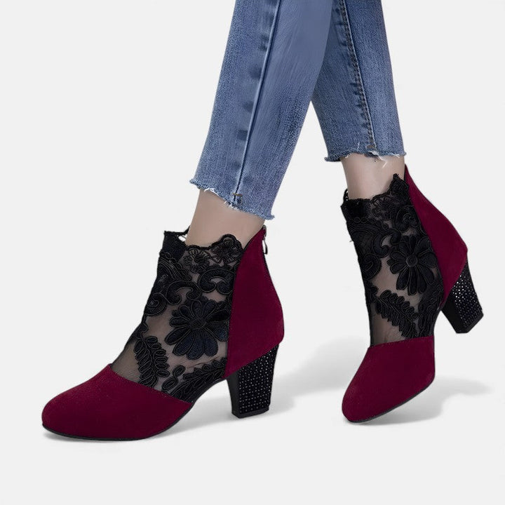 Margaret™ | Floral-Lace Block Heels