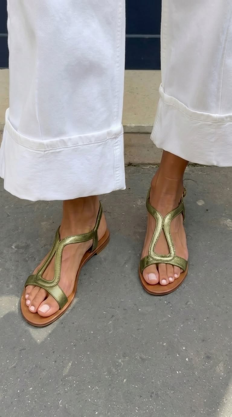 Steph Metallic T-Bar Sandals in Green