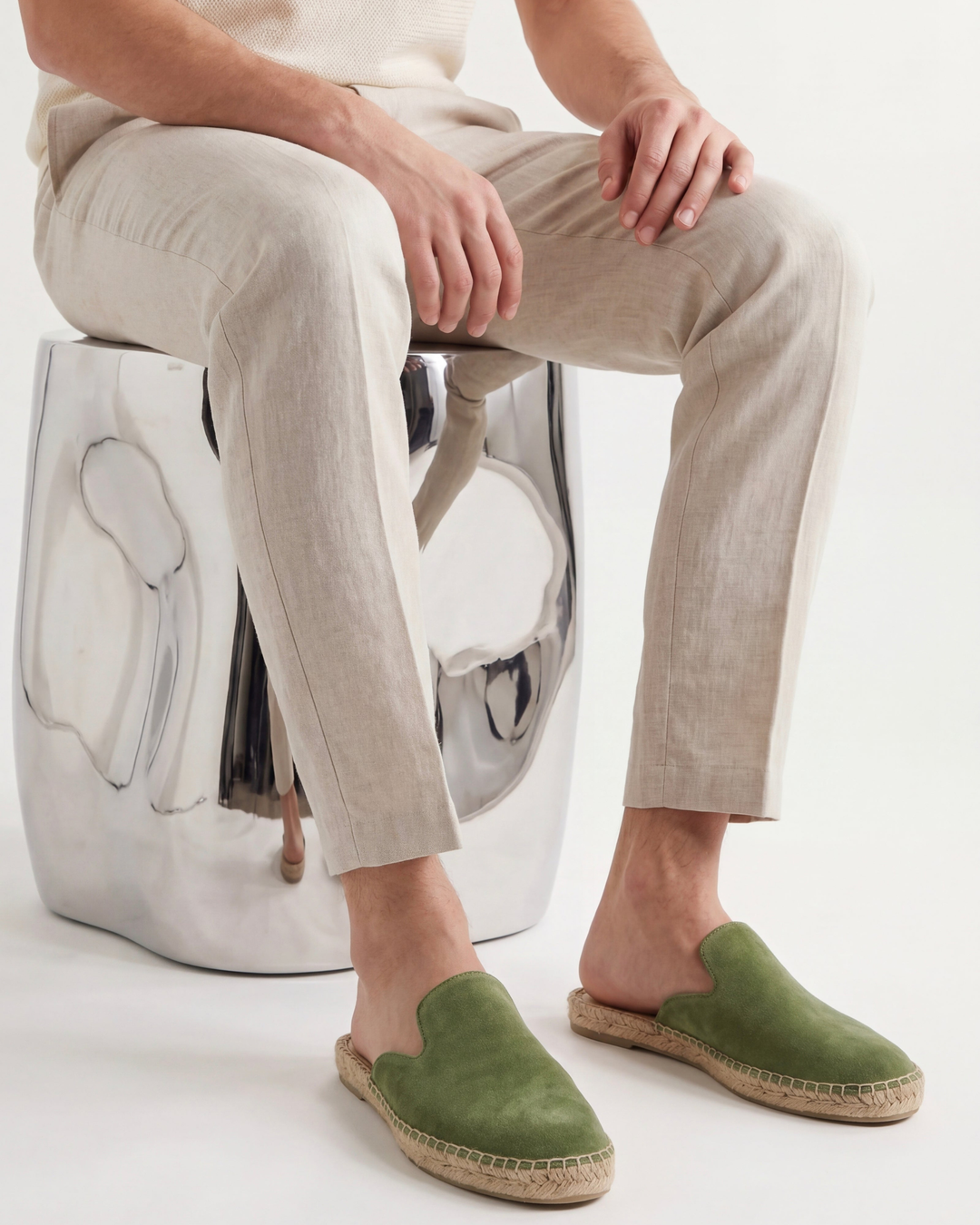 Michael Sydney men's summer mules in green, front view