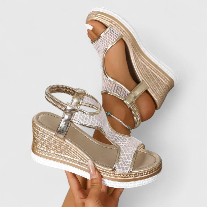 Patricia™ | Golden Platform Wedge Sandals
