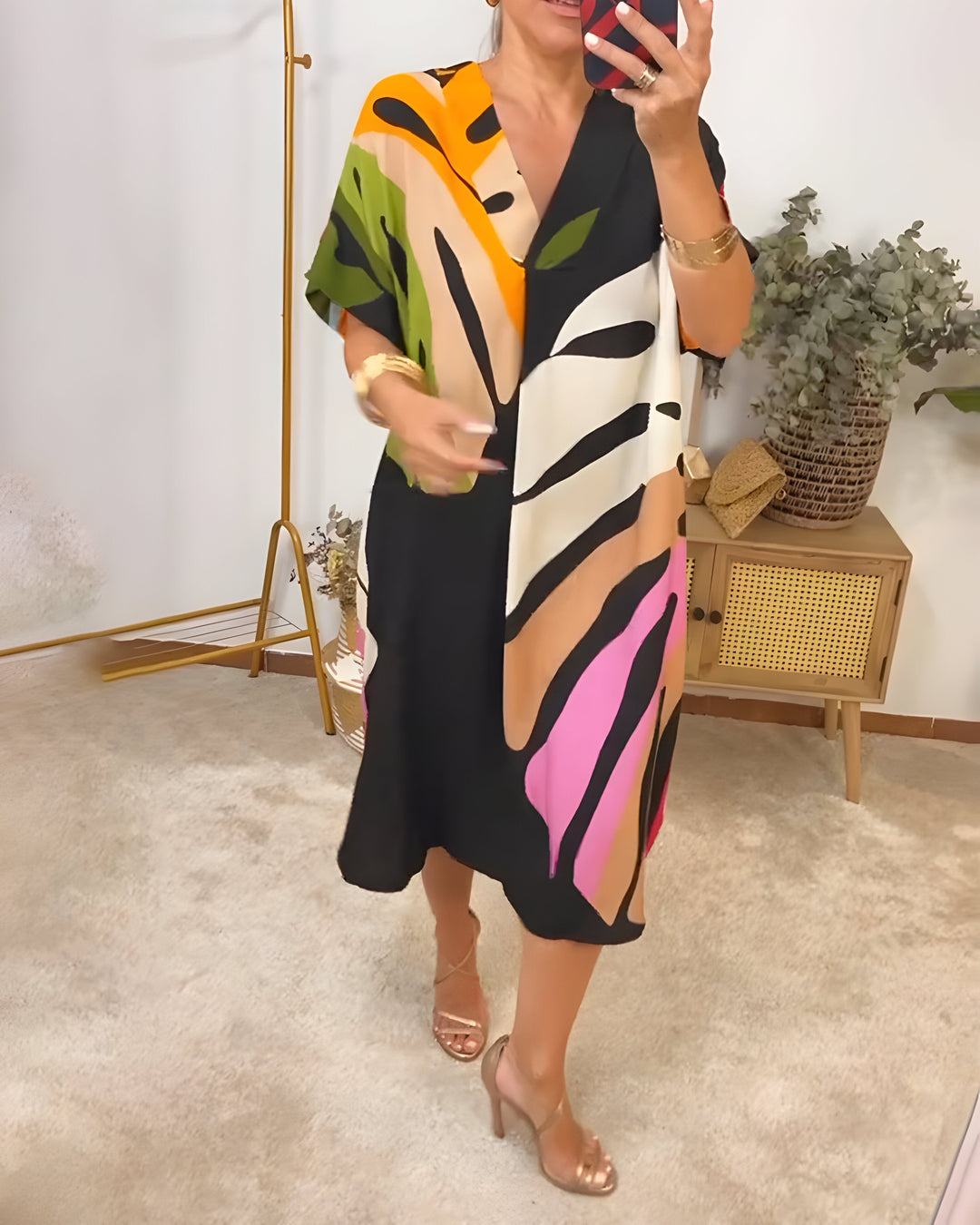 Glenda™ | Abstract Print V-Neck Dress