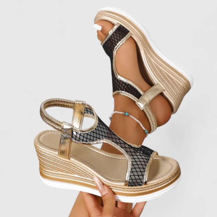Patricia™ | Golden Platform Wedge Sandals