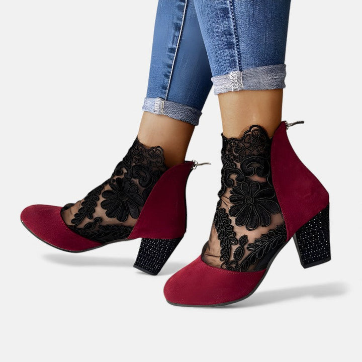 Margaret™ | Floral-Lace Block Heels