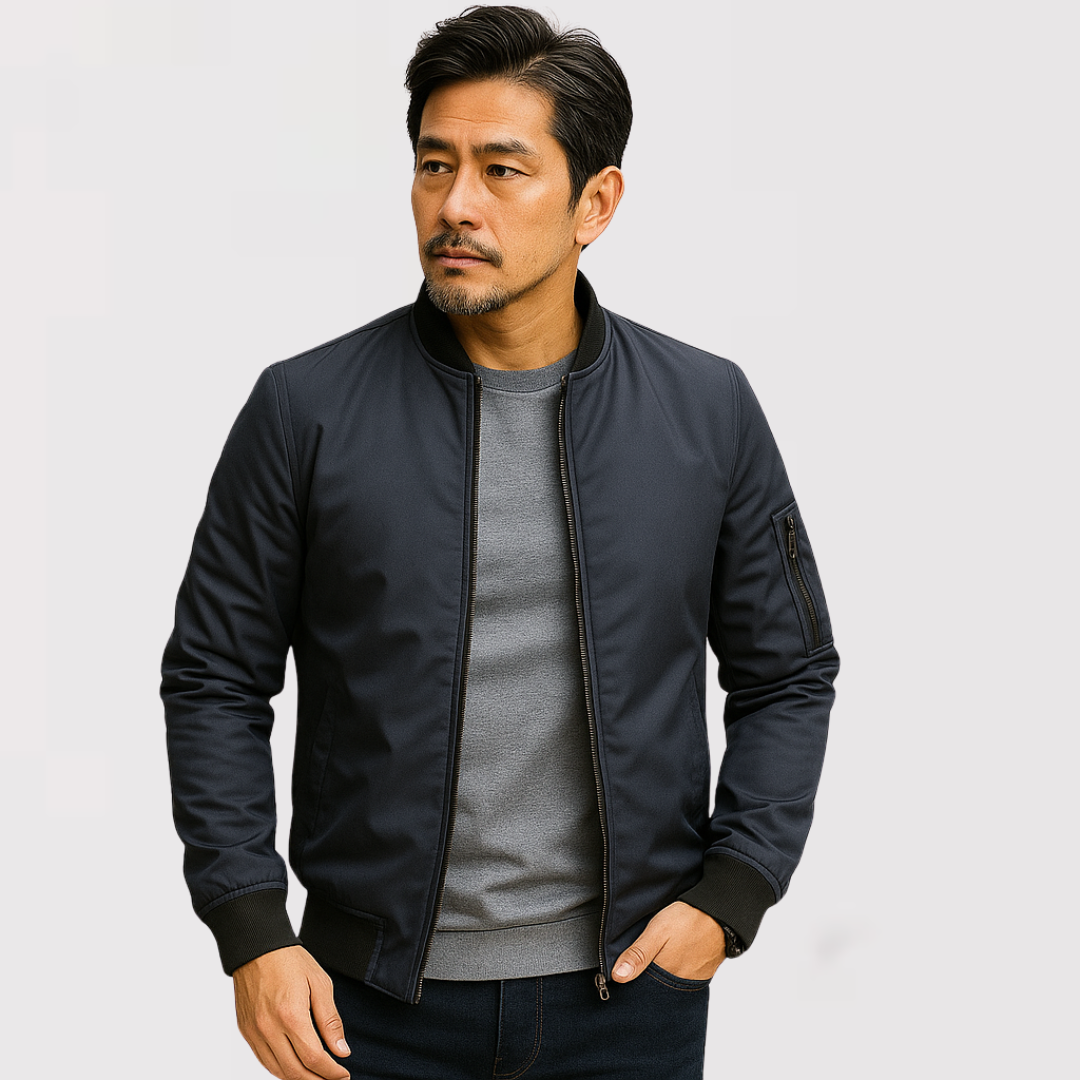 Michael Sydney men's Refined Bomber Jacket with Sleeve Pocket, front view