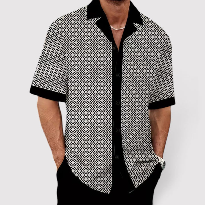 Michael Sydney men's summer set with allover print, front view