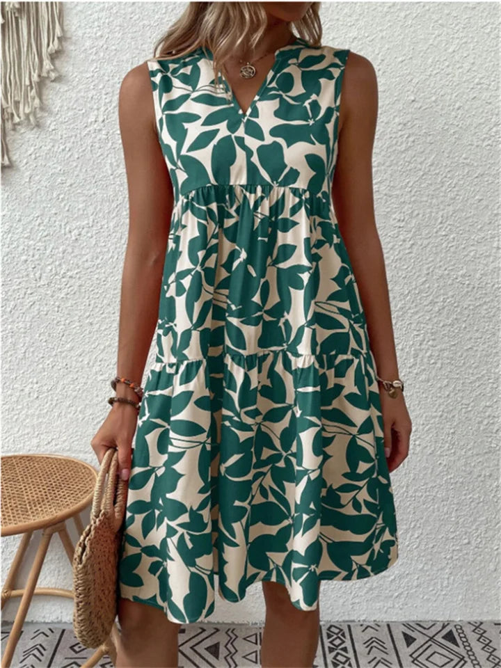 Deborah™ | Sleeveless Leaf-Print Midi Dress