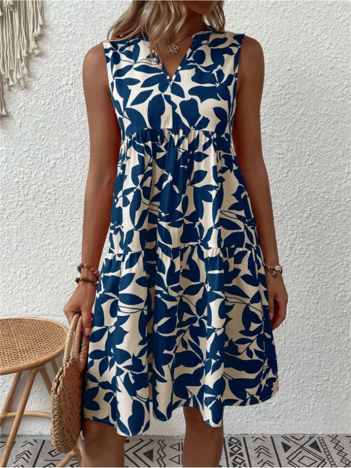 Deborah™ | Sleeveless Leaf-Print Midi Dress