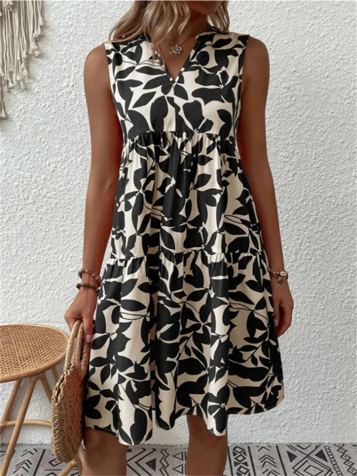 Deborah™ | Sleeveless Leaf-Print Midi Dress