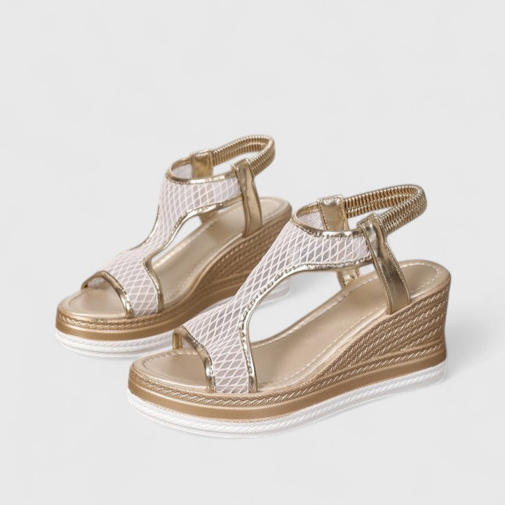 Patricia™ | Golden Platform Wedge Sandals