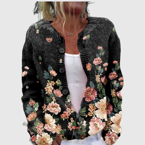 Brenda™ | Cardigan with Roses on Black