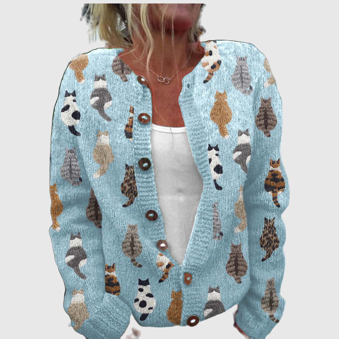 Susan™ | Cardigan with Cat Print
