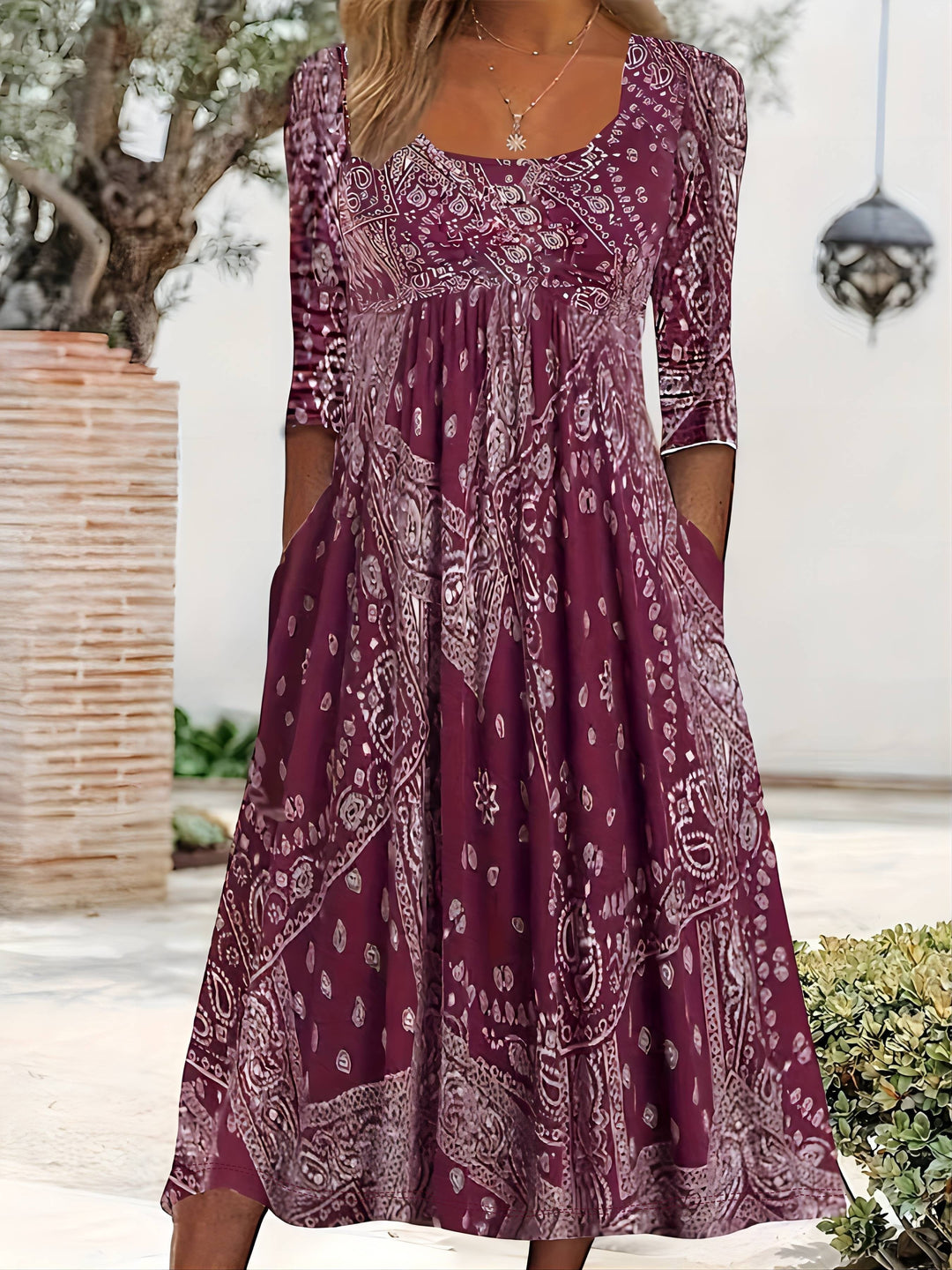 Maria™ | Long Sleeve Paisley Midi Dress