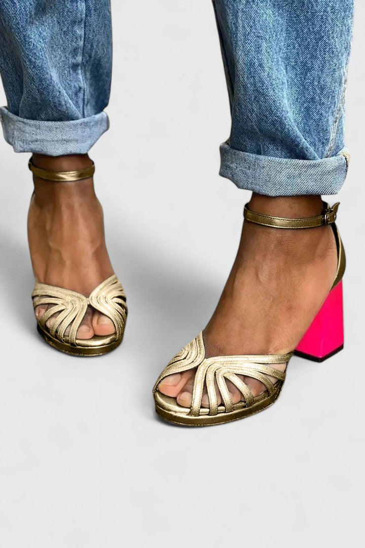 Catherine™ | Gold Ankle-Strap Heels