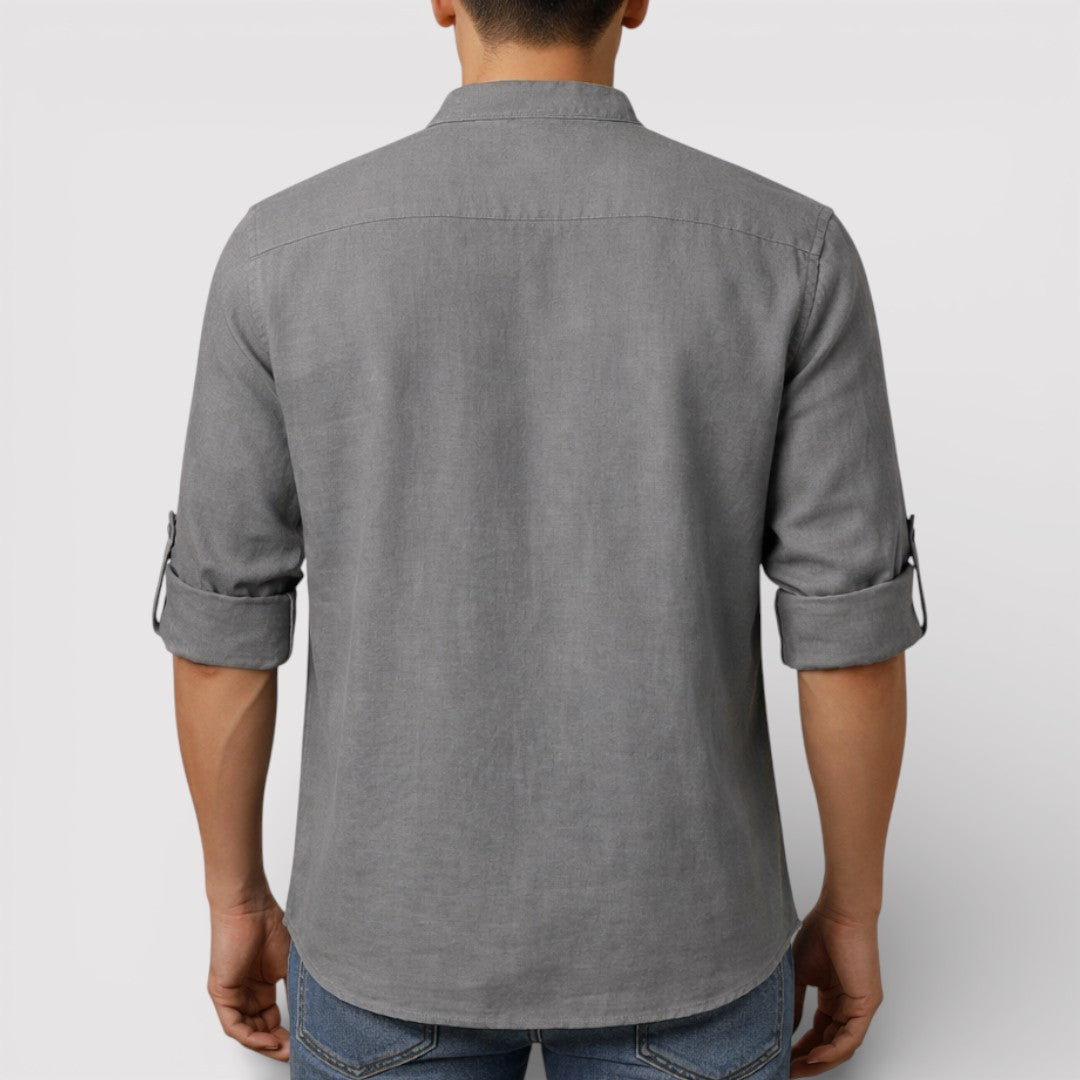 Michael Sydney men's band collar shirt, front view