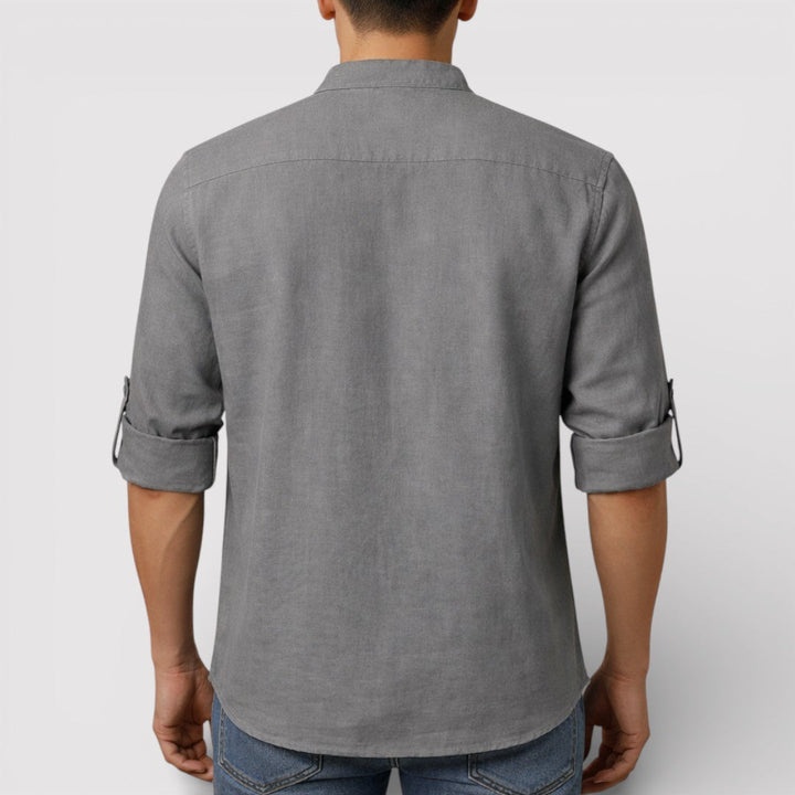 Michael Sydney men's band collar shirt, front view