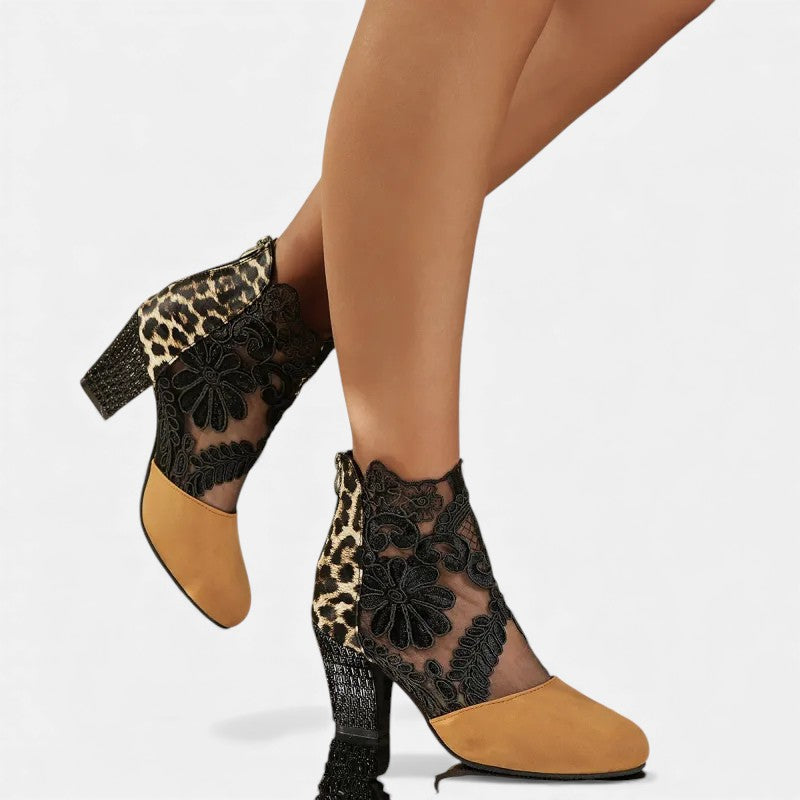 Margaret™ | Floral-Lace Block Heels