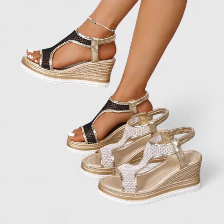 Patricia™ | Golden Platform Wedge Sandals