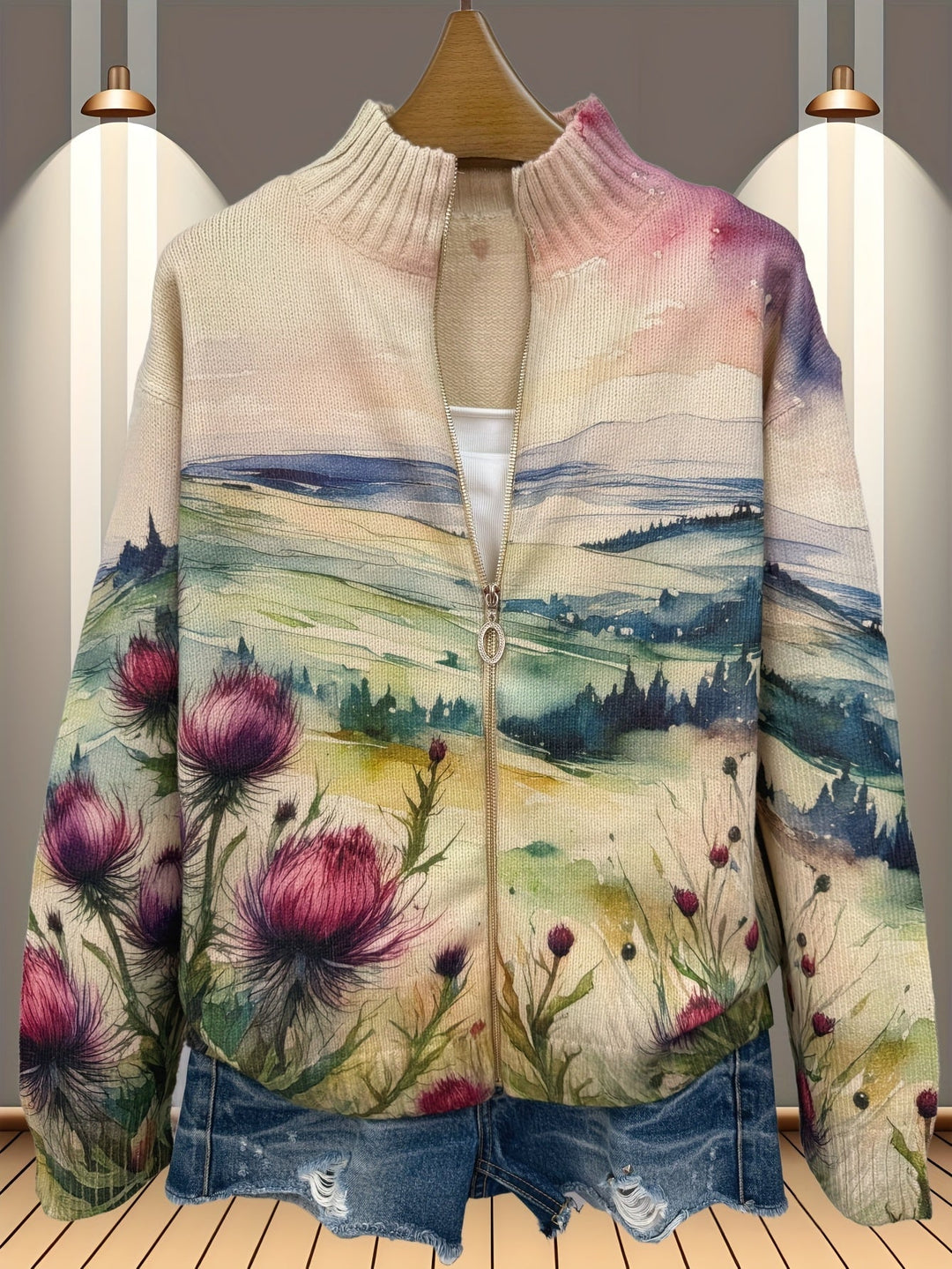 Delores™ | Cardigan with Watercolour Landscape