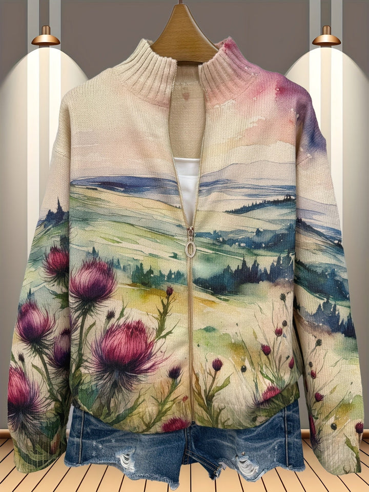 Delores™ | Cardigan with Watercolour Landscape