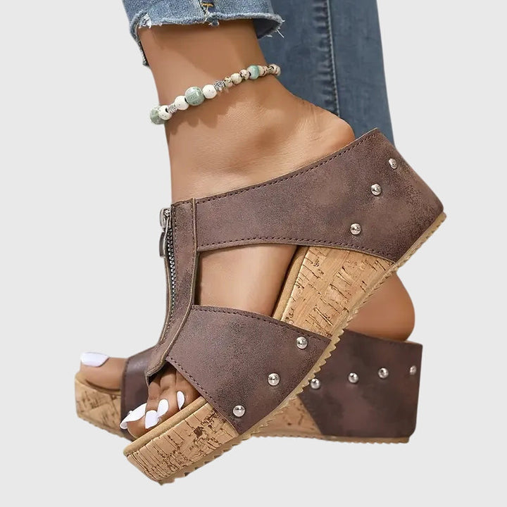Angela™ | Zip-Front Wedge Mules