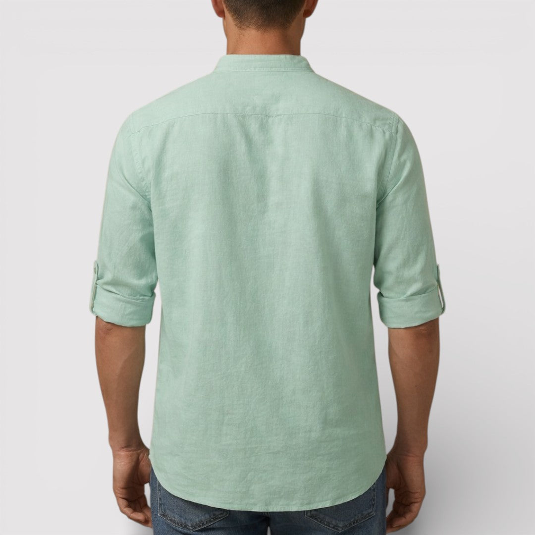 Michael Sydney men's band collar shirt, front view