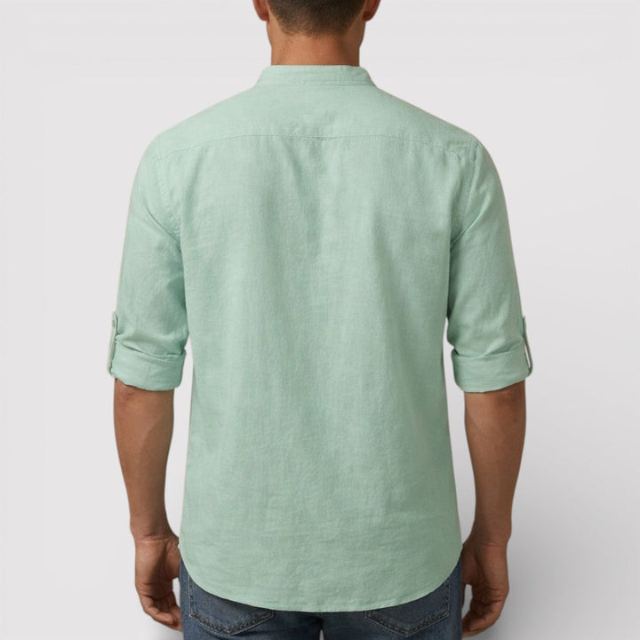 Michael Sydney men's band collar shirt, front view