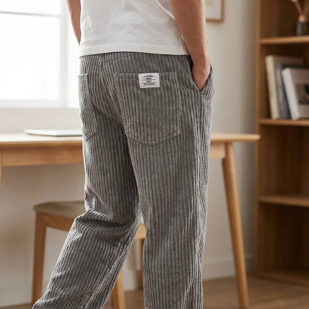 Michael Sydney men's ribbed elastic-waist pants in grey, side view