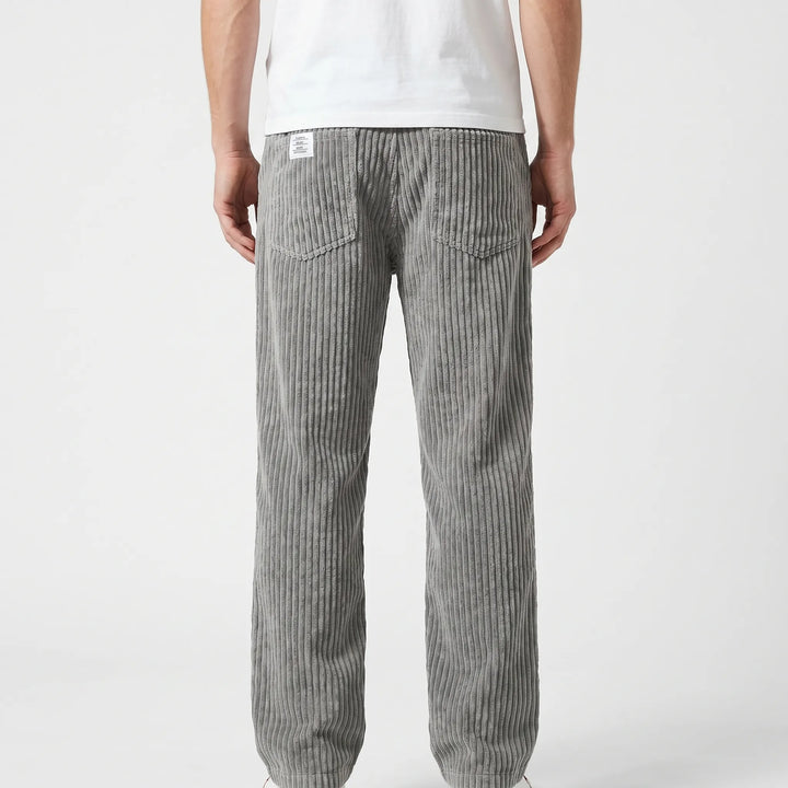 Michael Sydney men's ribbed elastic-waist pants in grey, back view