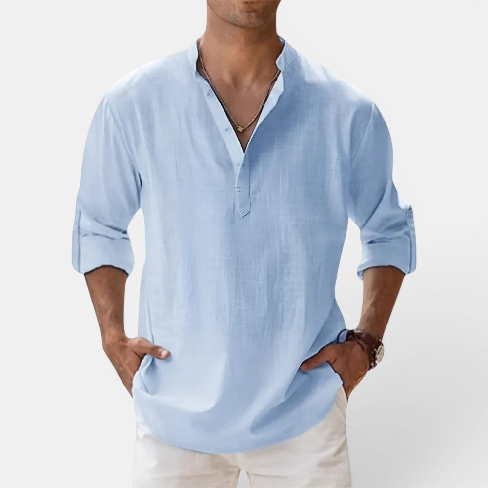 Michael Sydney men's henley shirt, front view