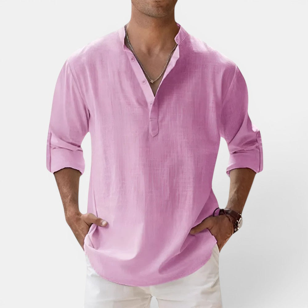 Michael Sydney men's henley shirt, front view