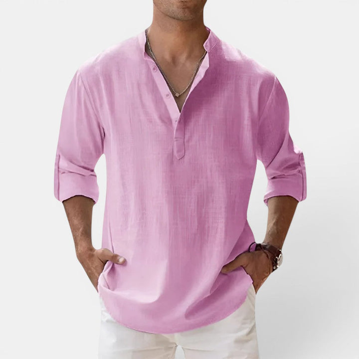 Michael Sydney men's henley shirt, front view