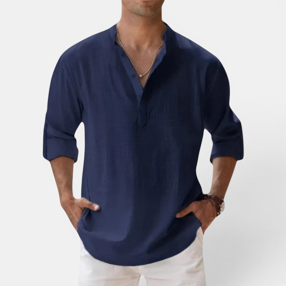 Michael Sydney men's henley shirt, front view